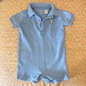 Ralph Lauren Baby Polo Romper in Light Blue with Yellow Logo 6 Months